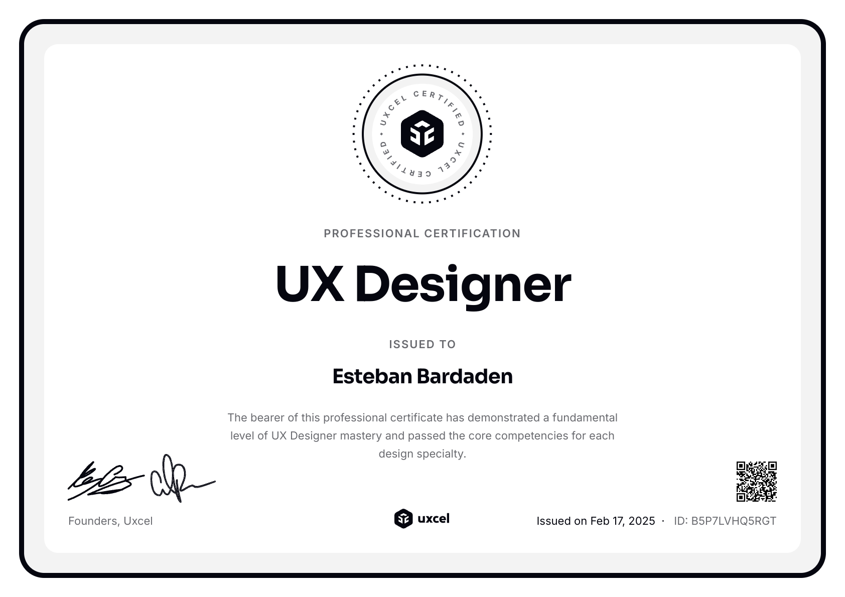 Esteban Bardaden's certificate